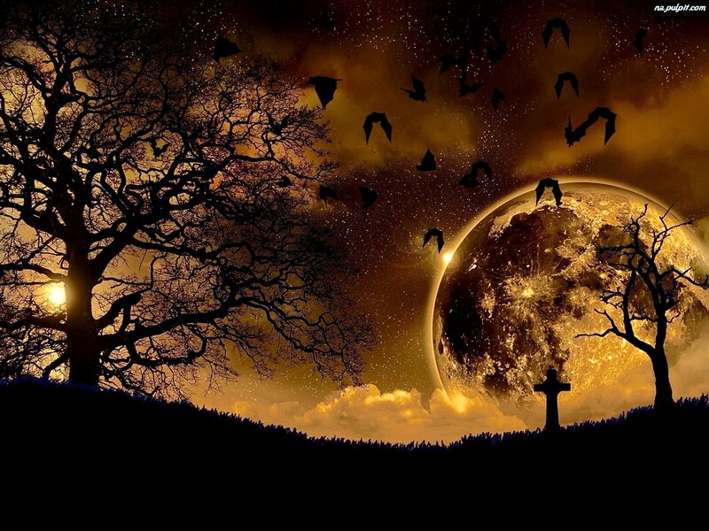 Full Moon over Graveyard — Black