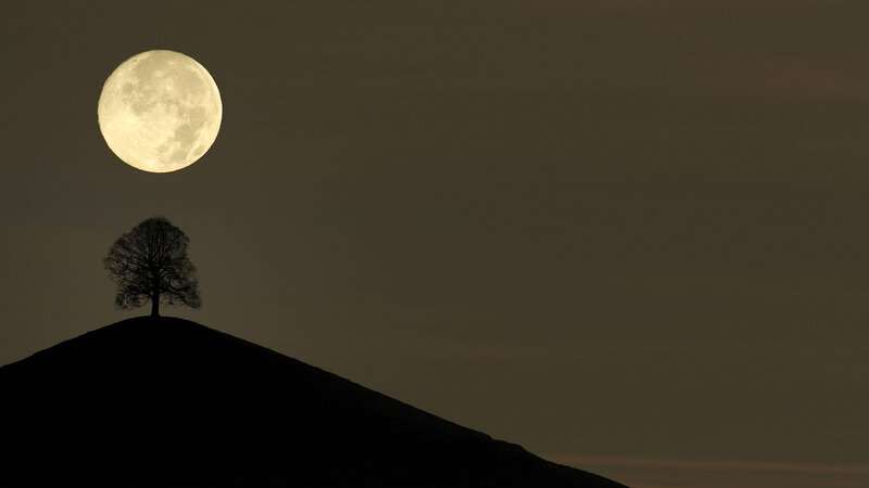 Full Moon over Hill — Black, Serene