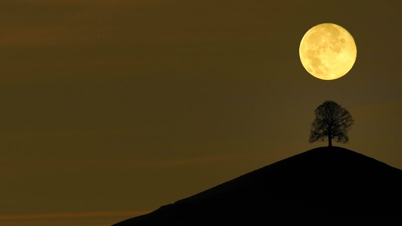 Full Moon over Hill — Yellow, Serene