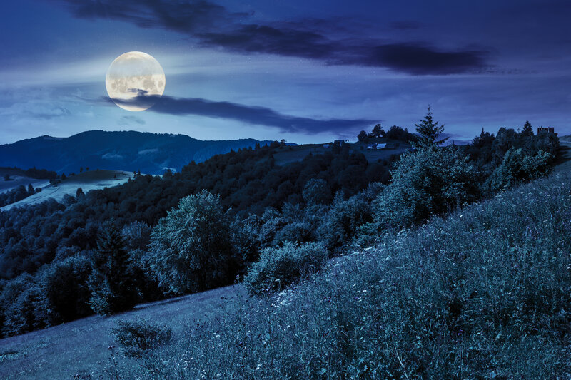 Full Moon over Hills — Blue