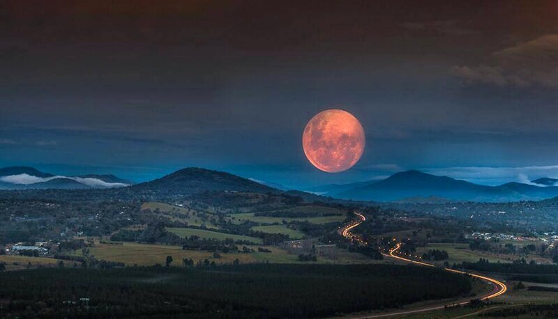 Full Moon over Hills — Red