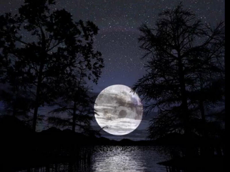 Full Moon over Lake — Black, Serene