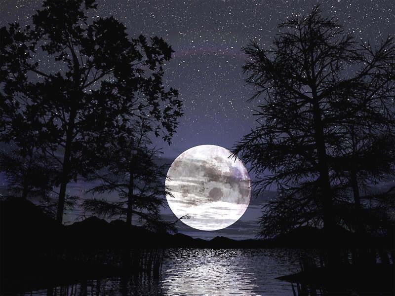 Full Moon over Lake — Black