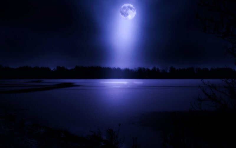 Full Moon over Lake — Blue, Dramatic