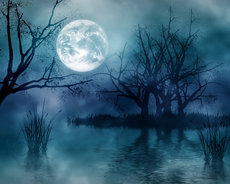 Full Moon over Lake — Blue, Mysterious