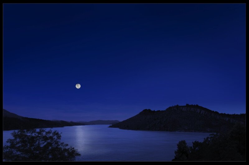 Full Moon over Lake — Blue, Serene