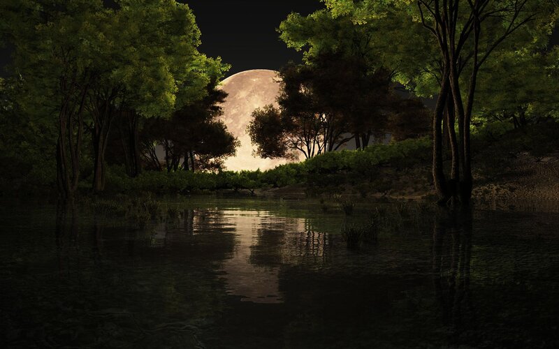 Full Moon over Lake — Green