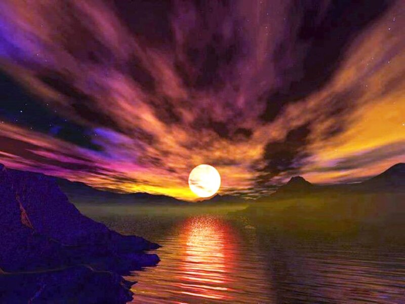 Full Moon over Lake — Purple