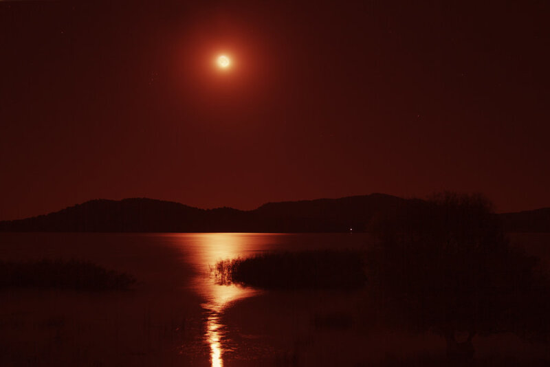 Full Moon over Lake — Red
