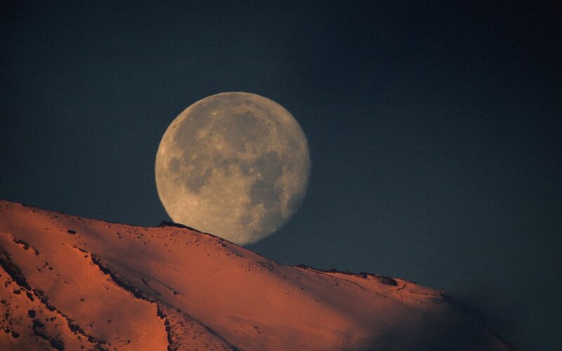 Full Moon over Mountain — Orange, Dramatic