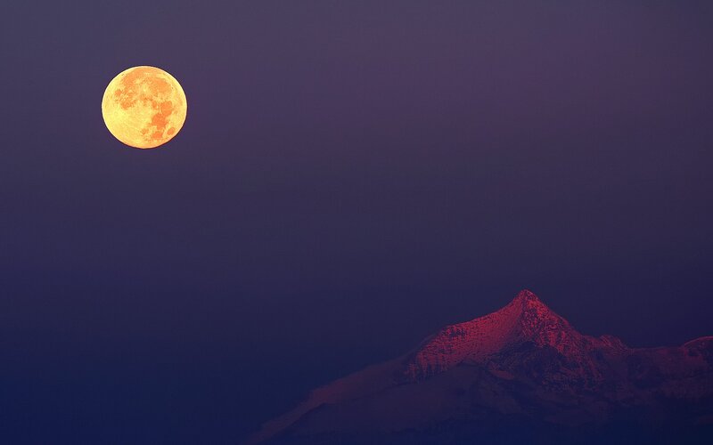 Full Moon over Mountain — Purple, Dramatic