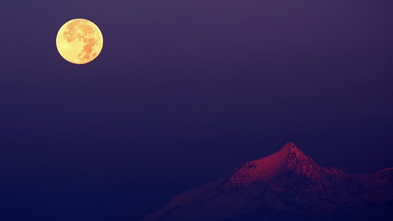 Full Moon over Mountain — Purple, Serene
