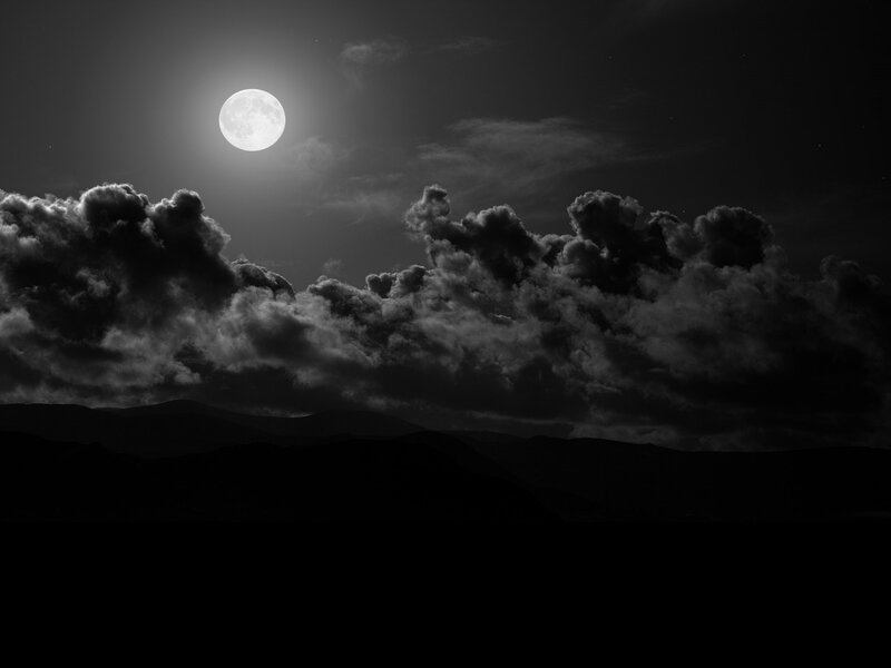 Full Moon over Mountains — Black, Dramatic