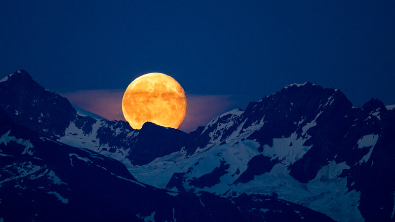 Full Moon over Mountains — Blue, Dramatic, Night