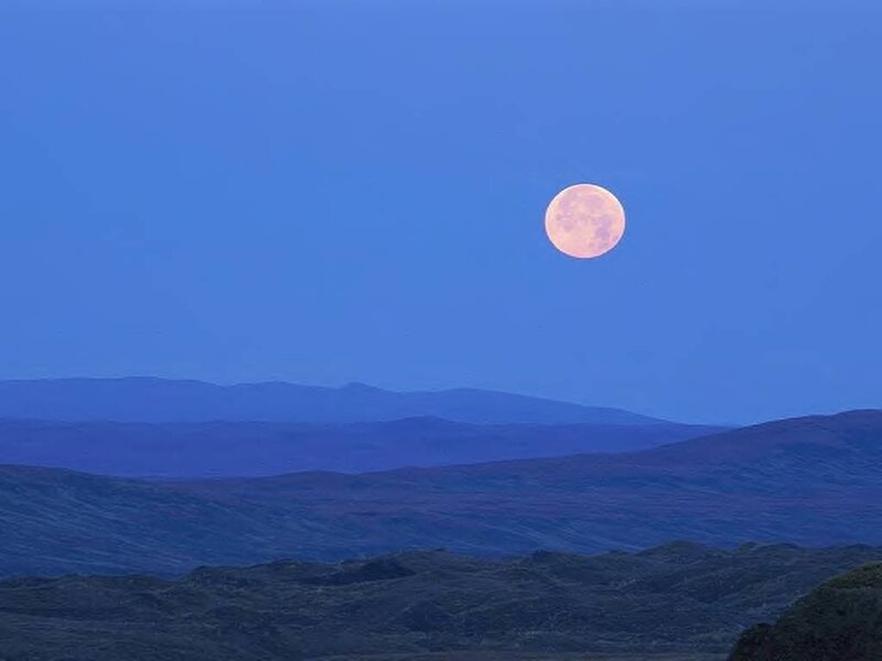 Full Moon over Mountains — Blue, Serene, Night, Photograph, Sky