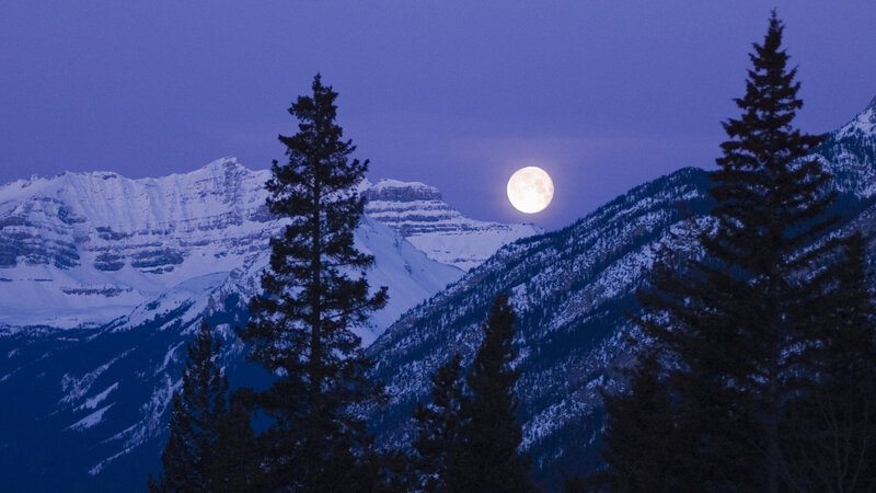 Full Moon over Mountains — Blue, Serene, Night