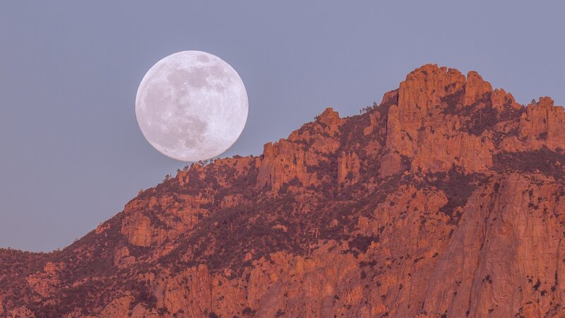 Full Moon over Mountains — Orange, Serene, Sunset