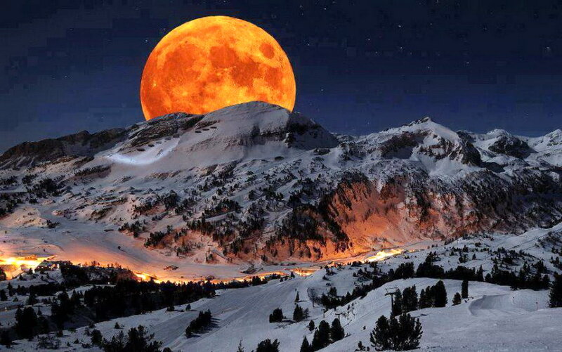 Full Moon over Mountains — Orange