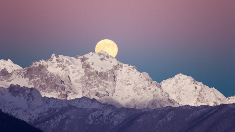 Full Moon over Mountains — Purple, Serene