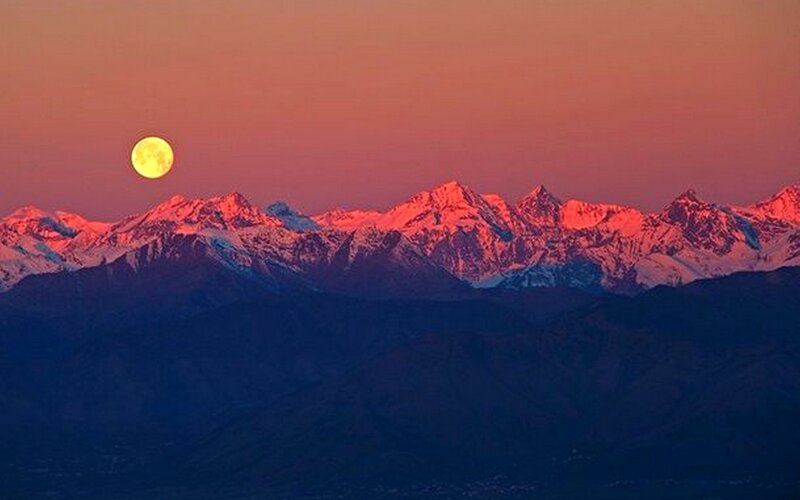 Full Moon over Mountains — Red
