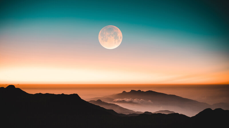 Full Moon over Mountains — Teal