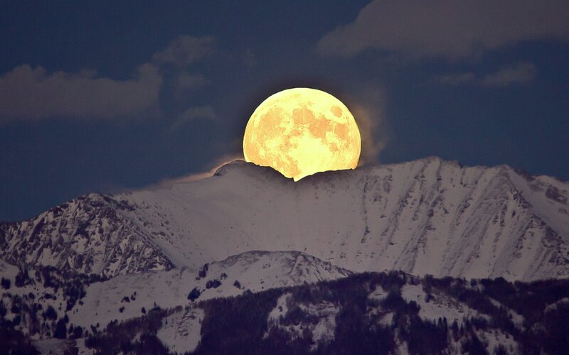 Full Moon over Mountains — Yellow, Dramatic