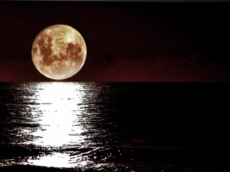 Full Moon over Ocean — Black, Dramatic, Night, Photograph, Sky