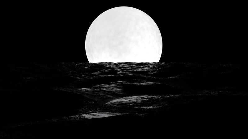Full Moon over Ocean — Black, Dramatic, Night