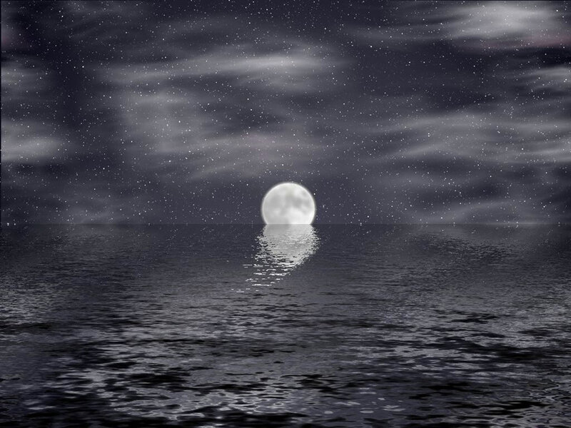 Full Moon over Ocean — Black, Serene, Night