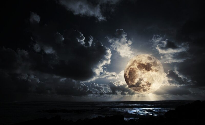 Full Moon over Ocean — Black