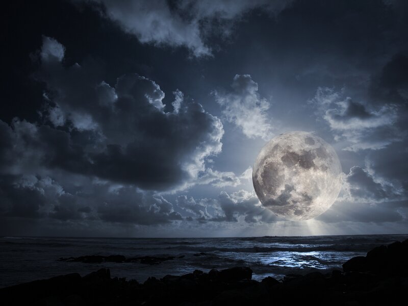 Full Moon over Ocean — Blue, Dramatic, Night