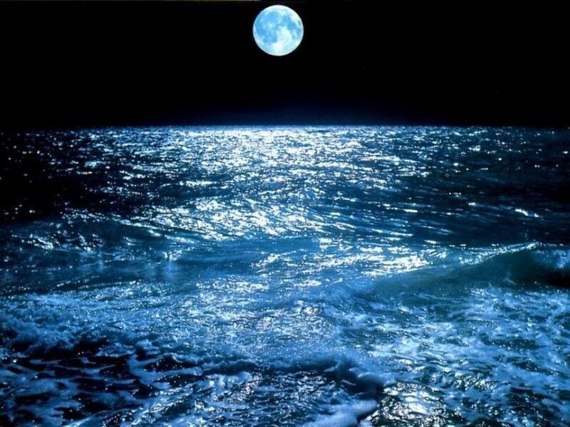 Full Moon over Ocean — Blue, Night