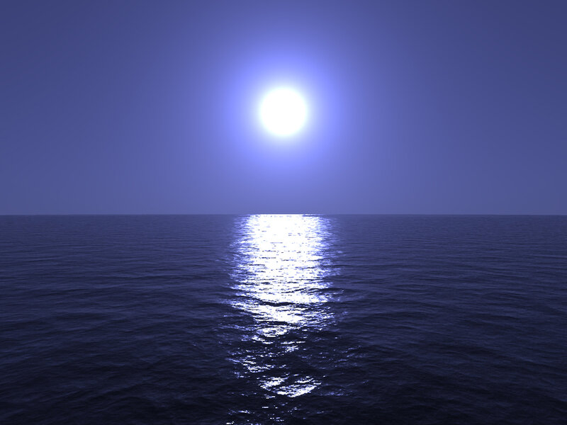 Full Moon over Ocean — Blue, Serene, Night, 3d Render, Sky