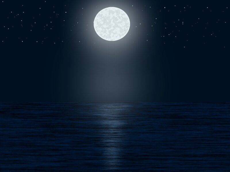 Full Moon over Ocean — Blue, Serene, Night, Digital Art