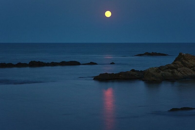 Full Moon over Ocean — Blue, Serene, Night