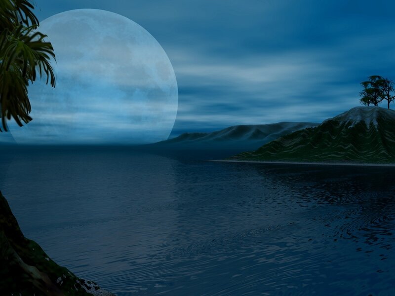 Full Moon over Ocean — Blue