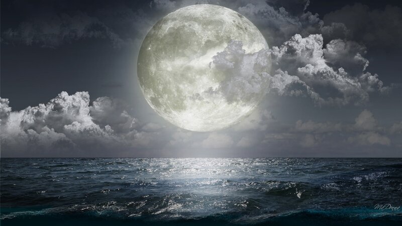 Full Moon over Ocean — Gray