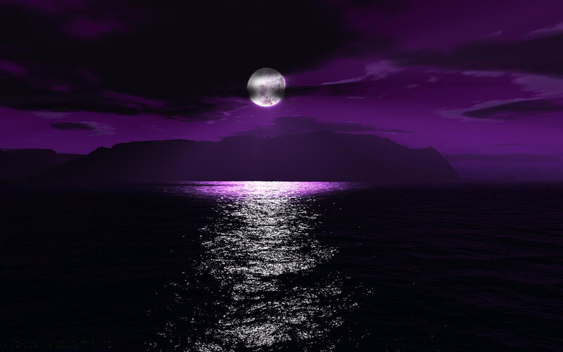 Full Moon over Ocean — Purple, Dramatic