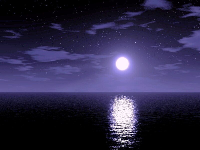 Full Moon over Ocean — Purple, Serene