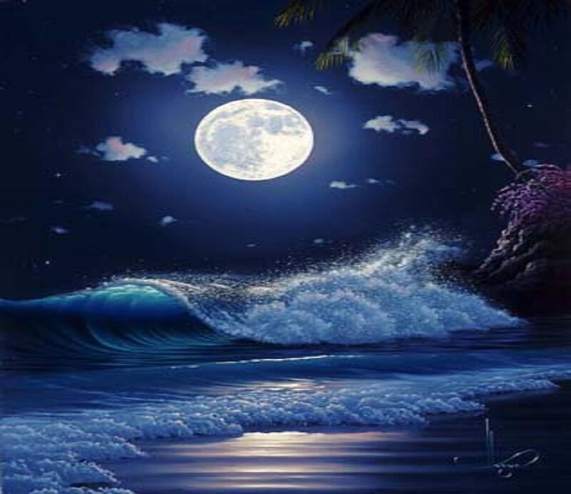 Full Moon over Ocean Wave