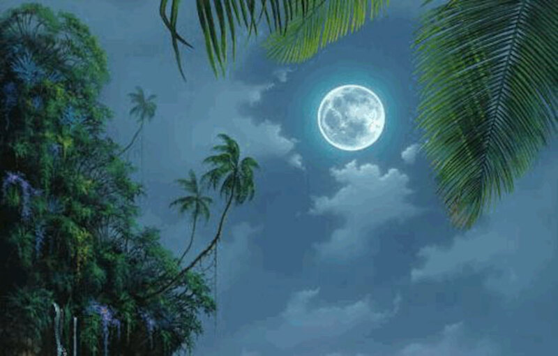 Full Moon over Palm Trees — Blue