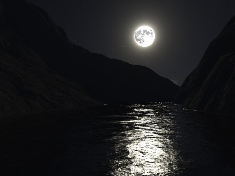Full Moon over River — Black, Serene