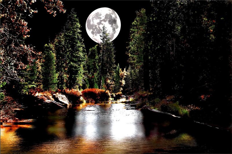 Full Moon over River — Black