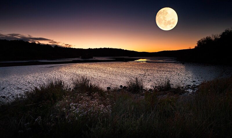 Full Moon over River — Orange