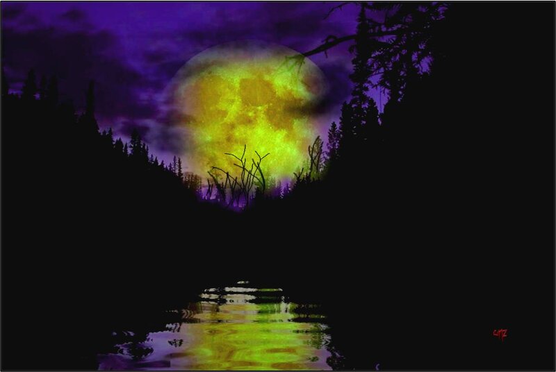 Full Moon over River — Purple, Dramatic