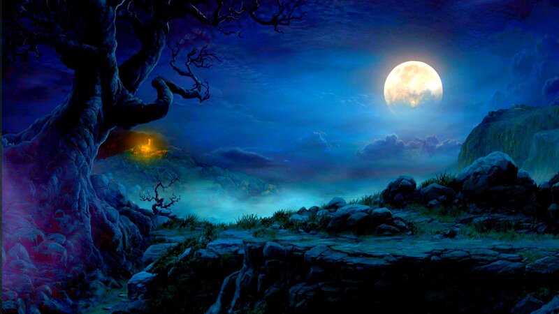 Full Moon over Rocky Landscape — Blue