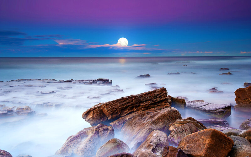 Full Moon over Rocky Shore