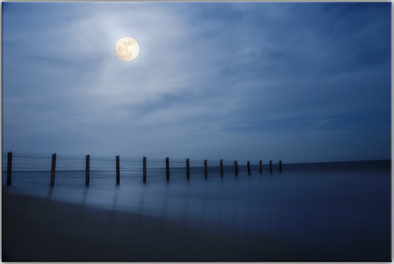 Full Moon over Sea — Blue, Serene
