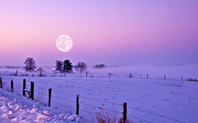 Full Moon over Snowy Field