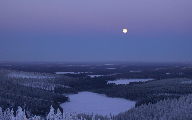 Full Moon over Snowy Forest